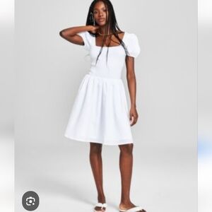 NWT And Now This Puff Sleeve Mixed Media White Dress.   Size M